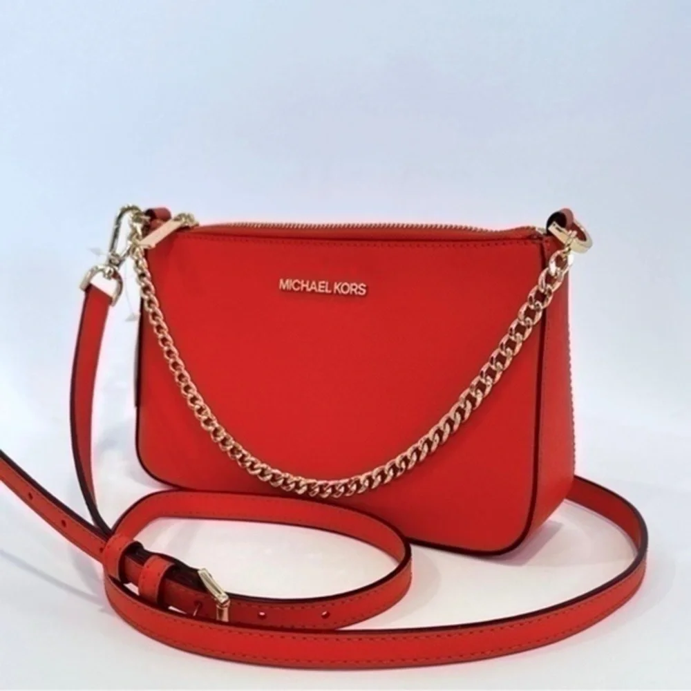 New Michael Kors Medium Zip Pouchette Crossbody Bag in Mandarin